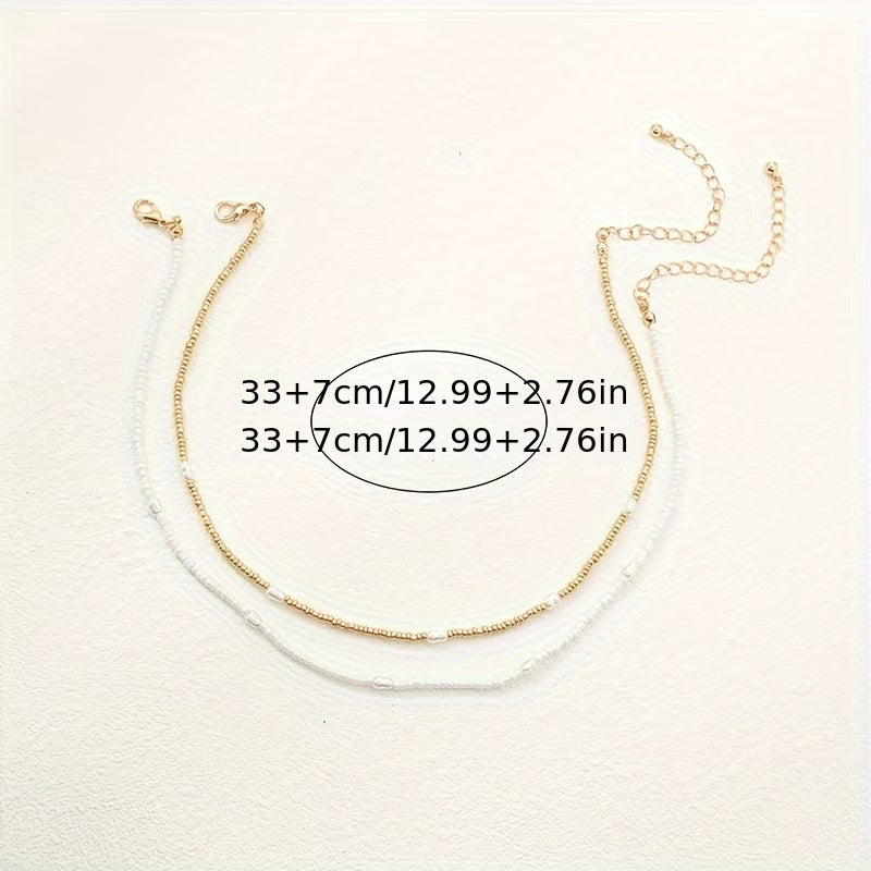 Layered Gold & Pearl Beaded Necklace Set