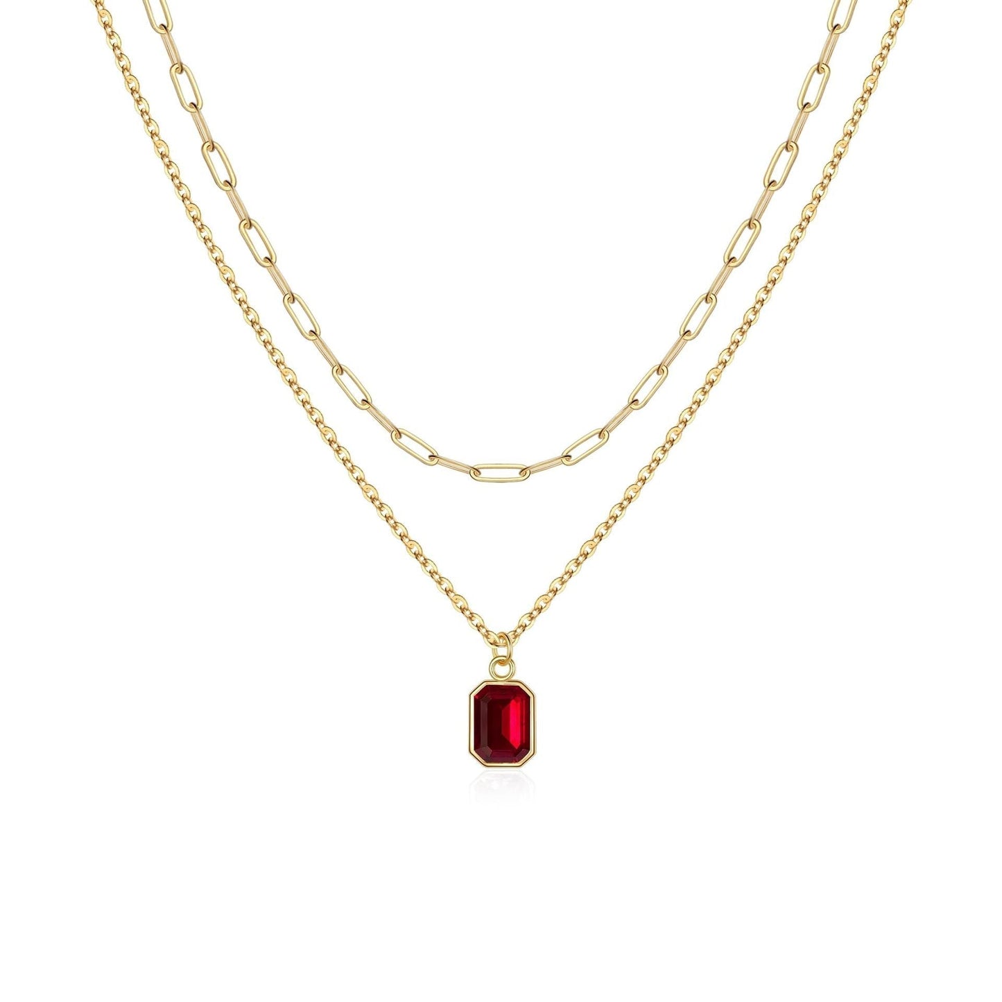 Elegant Layered Ruby Gold Necklace