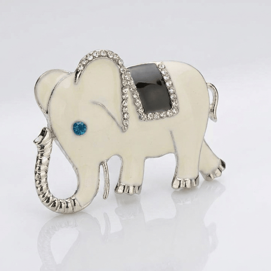 Elegant White and Blue Elephant Brooch