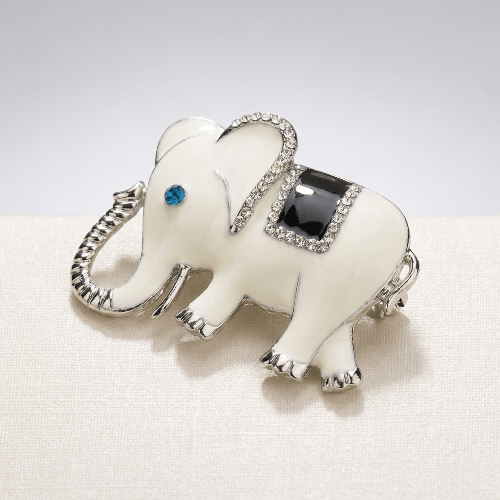 Elegant White and Blue Elephant Brooch