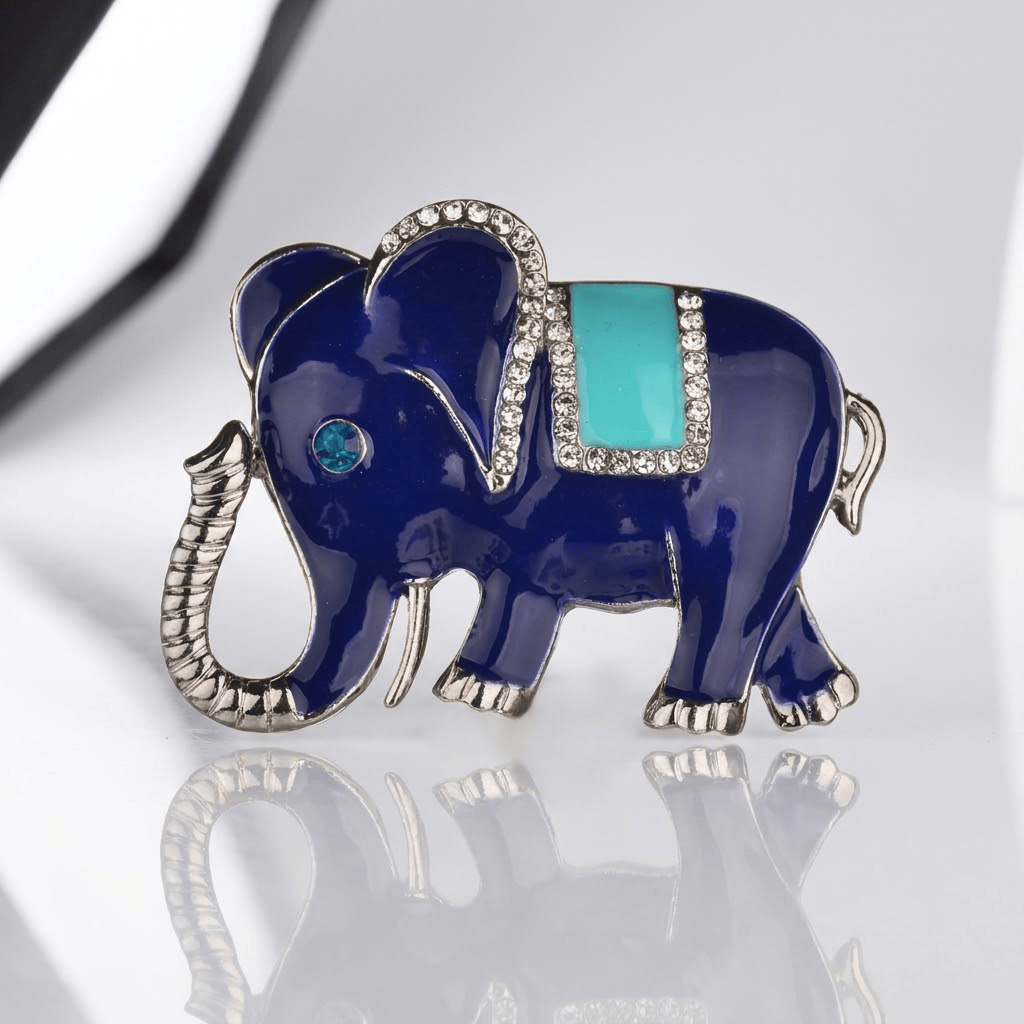 Elegant White and Blue Elephant Brooch
