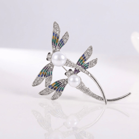 Elegant Vintage Dragonfly Pearl Brooch