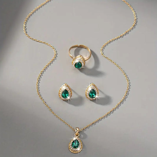 Timeless Emerald Teardrop Jewelry Set