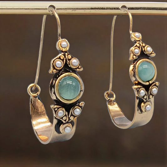 Mint Pearl Hoop Earrings