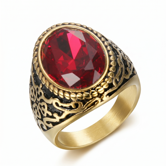 Elegant Crimson Gemstone Gold Ring