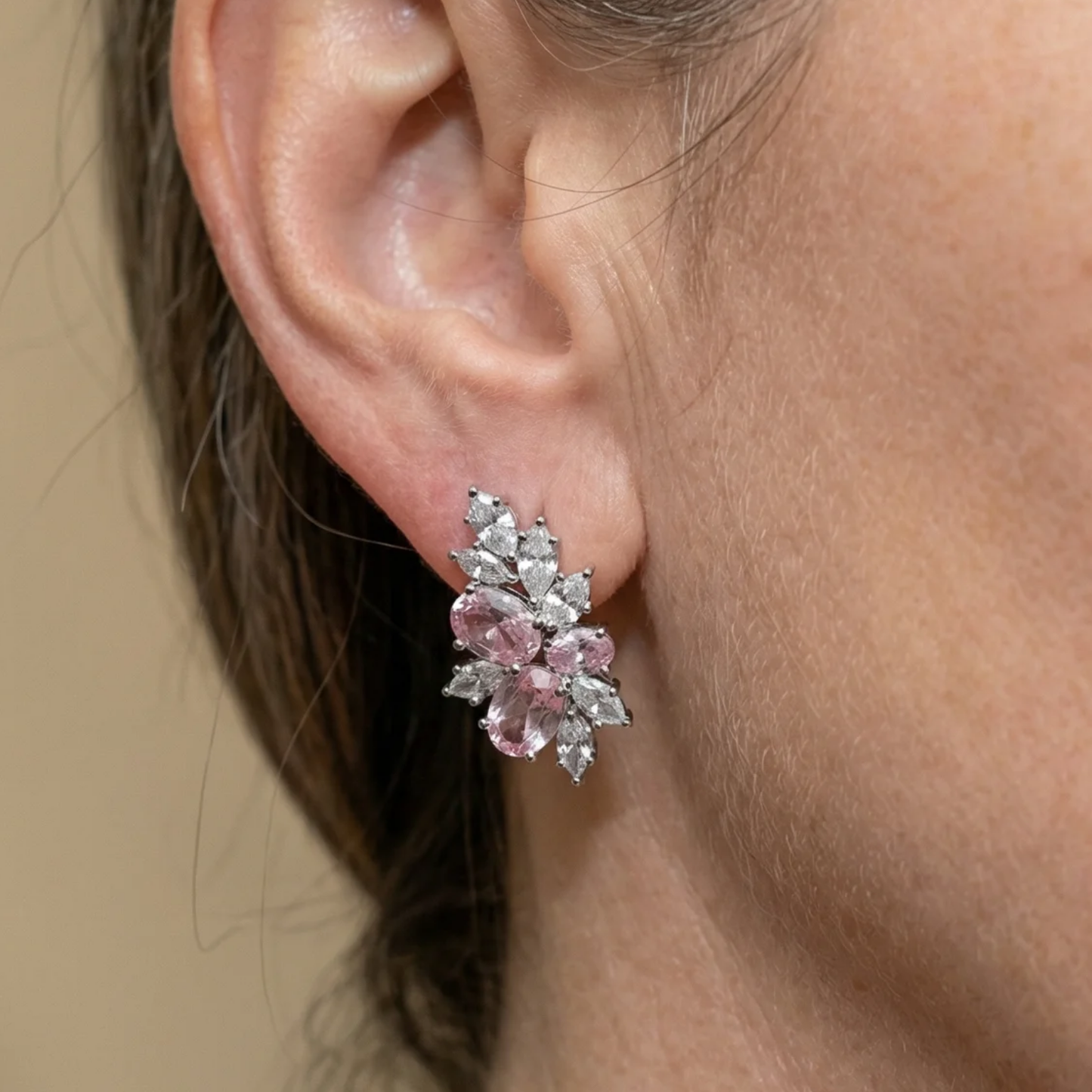 Elegant Rosé Sapphire Blossom Earrings