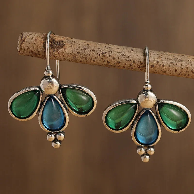 Teal Stone Wing Earrings