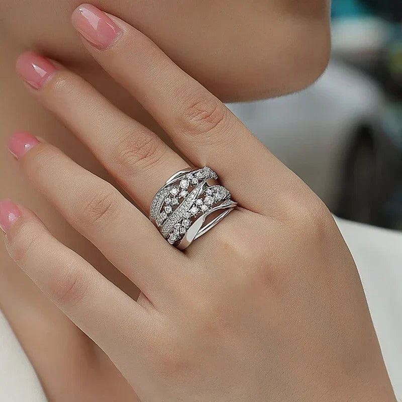 Lustrous Layered Crystal Ring
