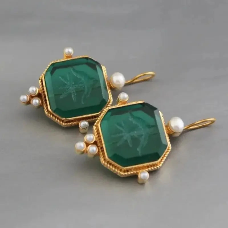 Pearl Geometric Drop Earrings