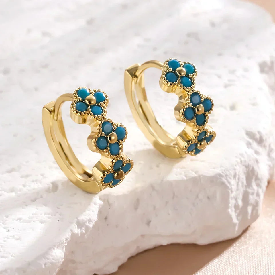 Turquoise Flower Hoop Earrings