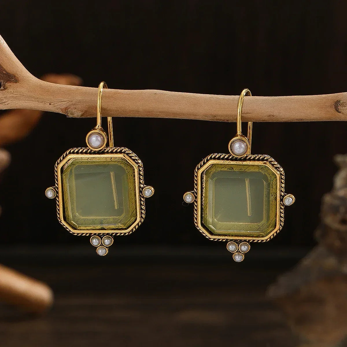 Pearl Geometric Drop Earrings