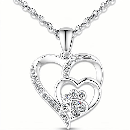 Silver Paw Heart Necklace