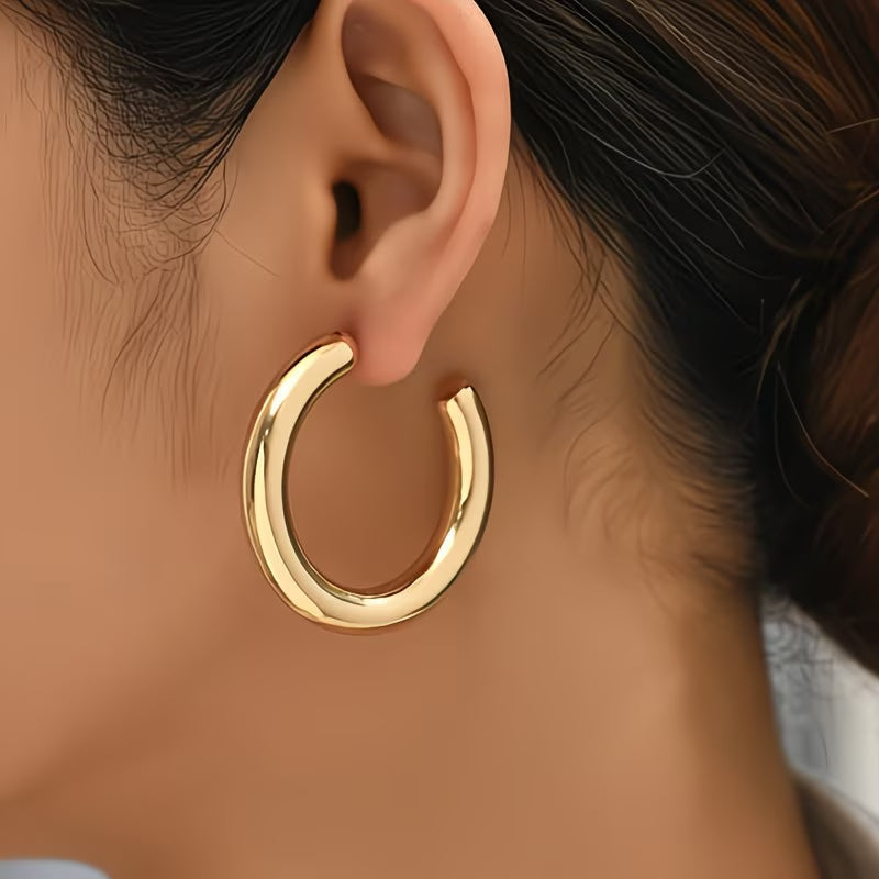 Polished Gold Open Hoop Earrings