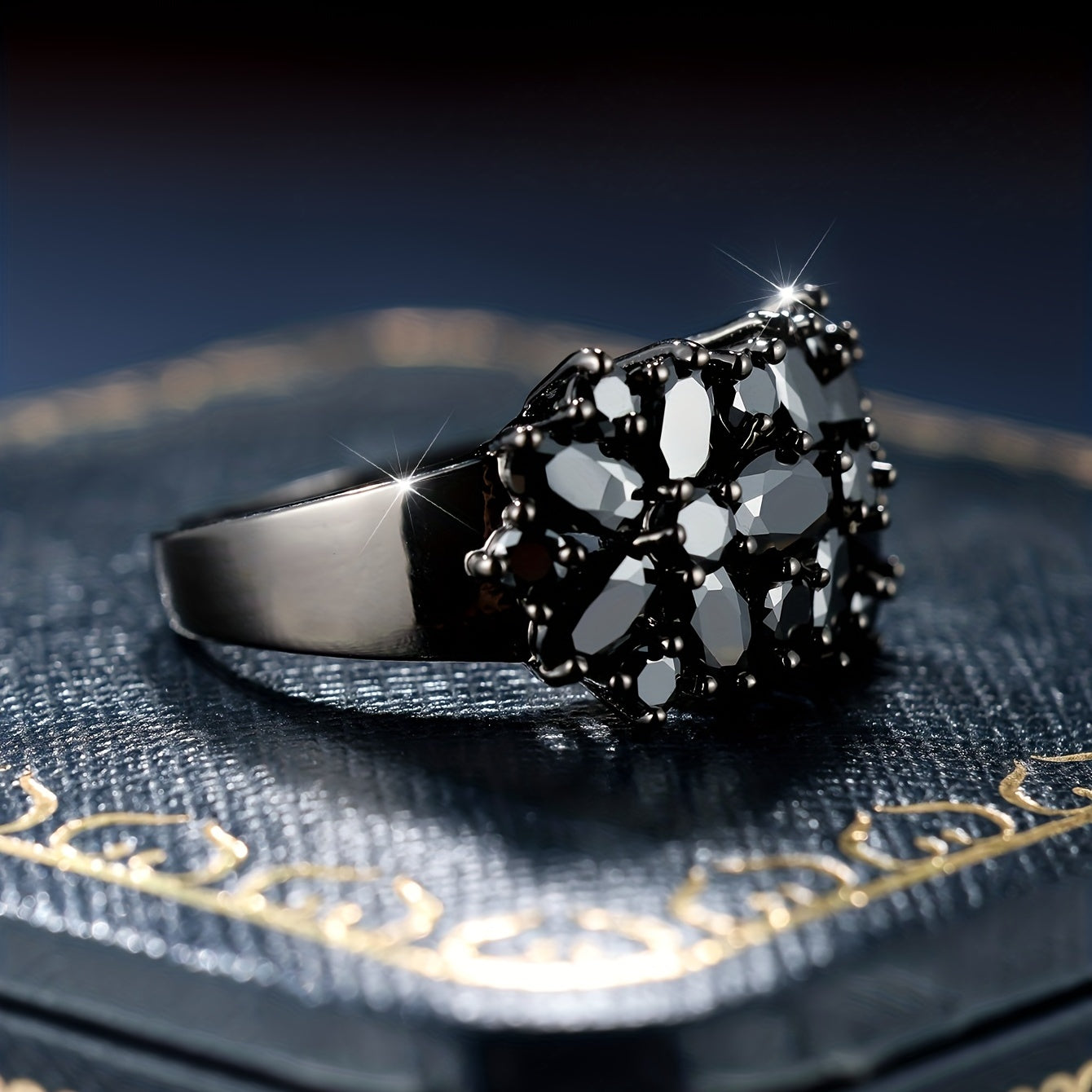 Elegant Shimmery Black Zirconia Ring