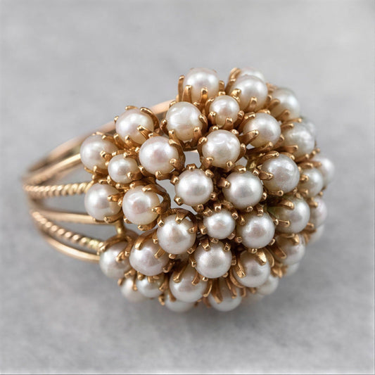 Elegant Inlaid Pearl Gold Ring
