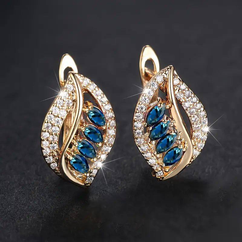 Elegant Sky Blue Gold Earrings