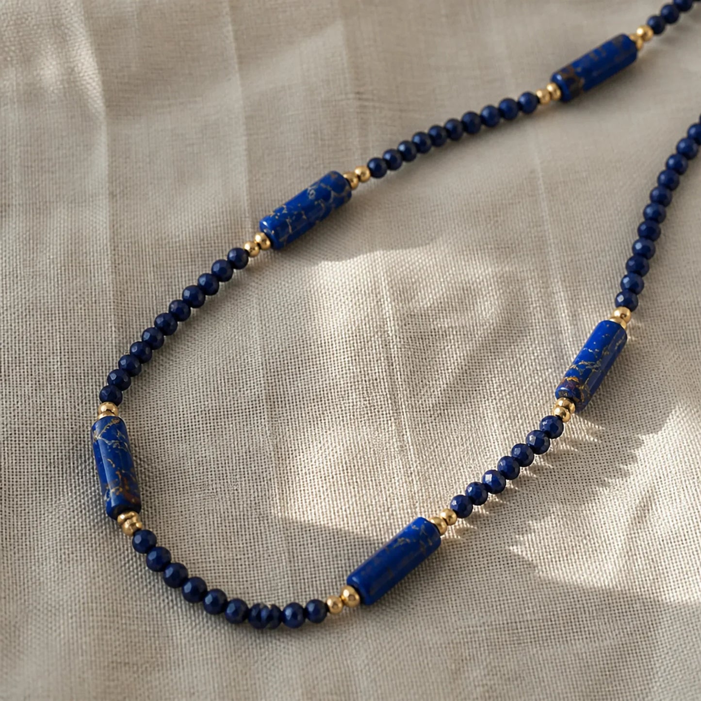 Minimal Lapis Beaded Necklace