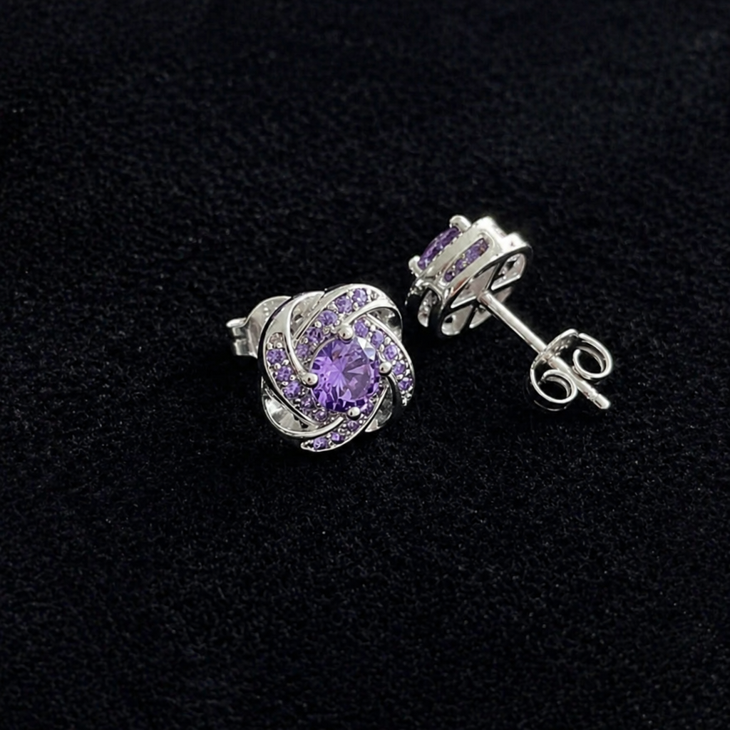 Elegant Purple Crystal Knot Earrings