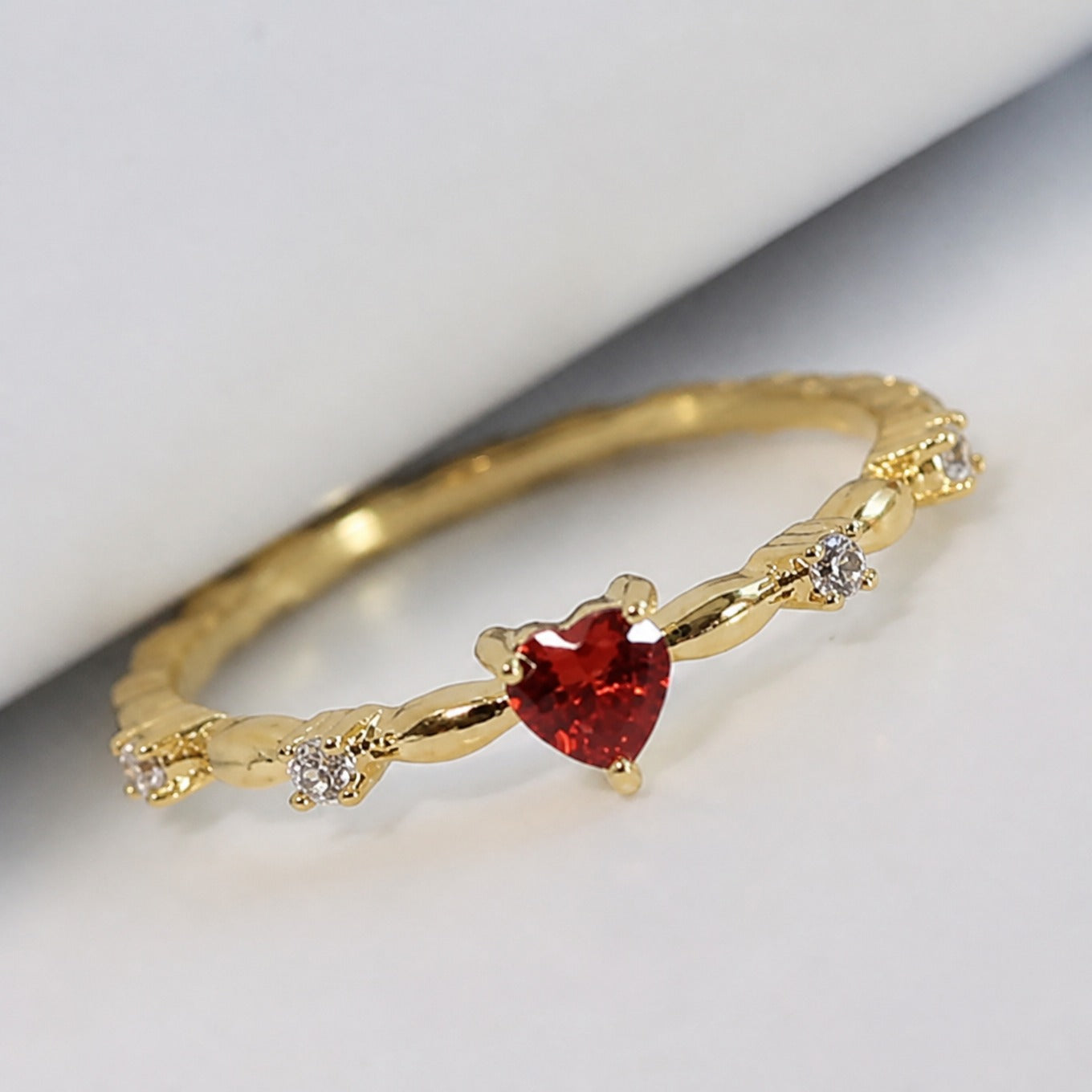 Sophisticated Ruby Gold Heart Ring