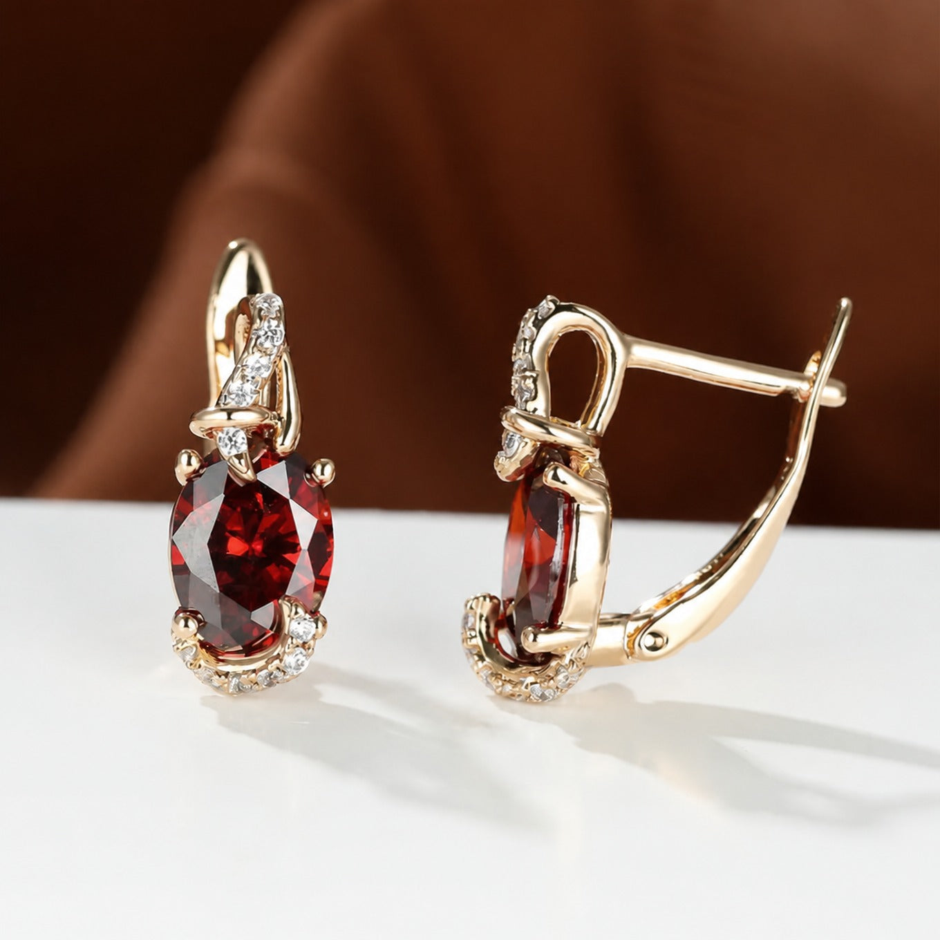 Elegant Crimson Gold Drop Earrings